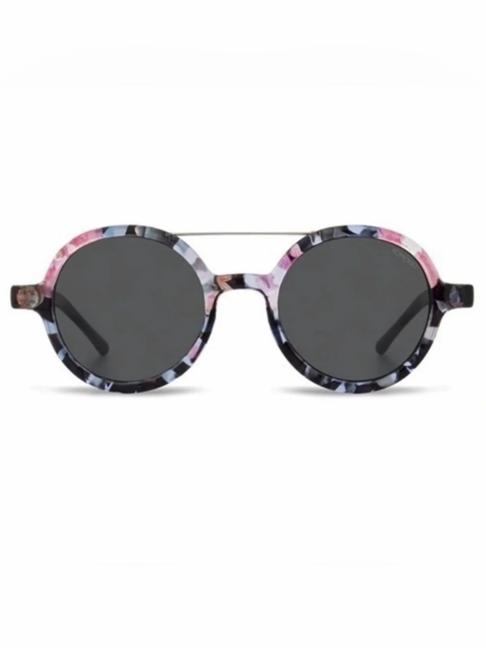 KOMONO Floral Round Sunglasses NEW Black and Pink Vivien